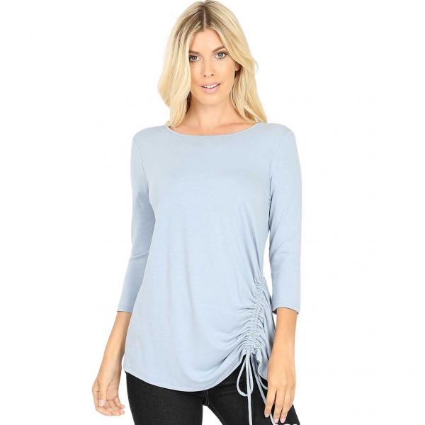 Wholesale 1887 - 3/4 Sleeve Ruched Tops ASH BLUE 3/4 Sleeve Round Neck Side Ruched 1887 - Medium