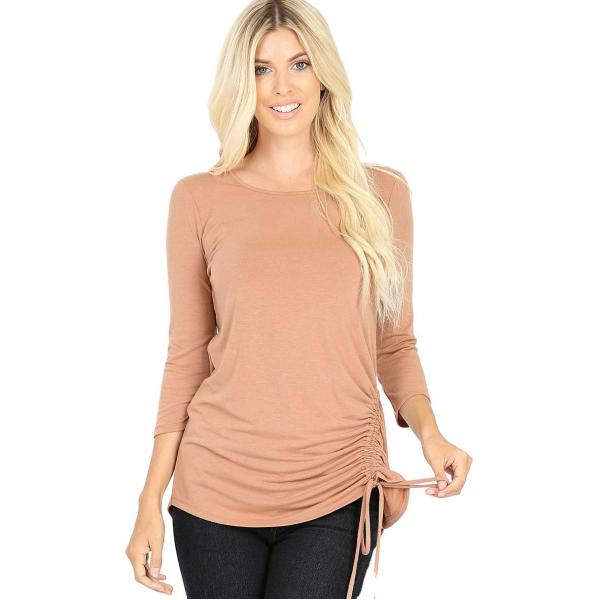 Wholesale 1887 - 3/4 Sleeve Ruched Tops EGG SHELL 3/4 Sleeve Round Neck Side Ruched 1887 - X-Large