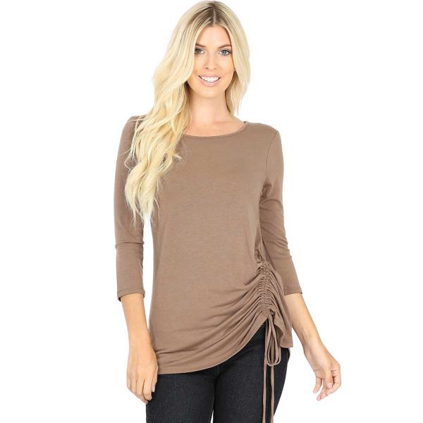Wholesale 1887 - 3/4 Sleeve Ruched Tops MOCHA 3/4 Sleeve Round Neck Side Ruched 1887 - X-Large