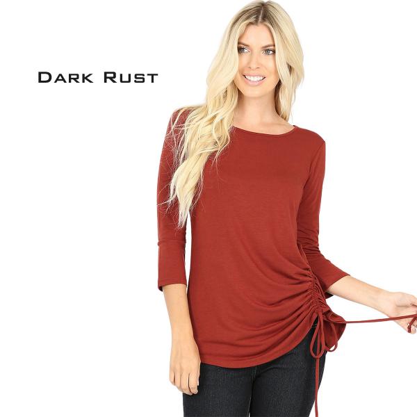 Wholesale 1887 - 3/4 Sleeve Ruched Tops DARK RUST 3/4 Sleeve Round Neck Side Ruched 1887 - Large