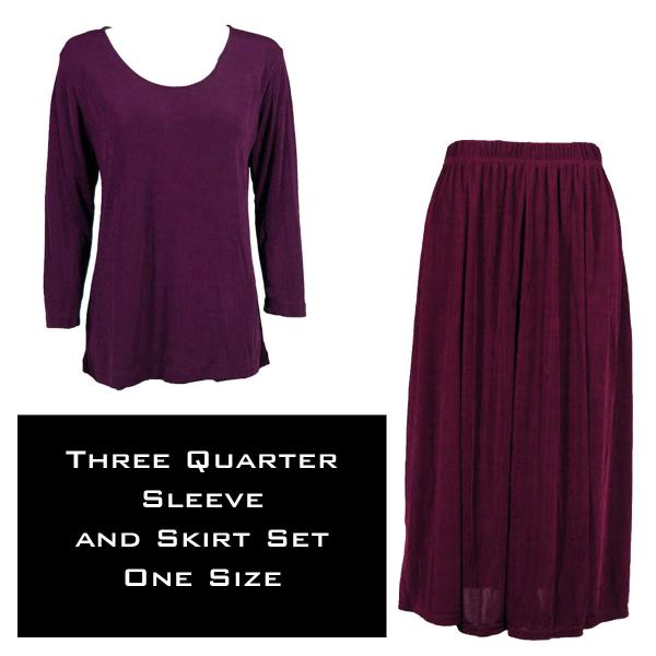 Wholesale 3430 - Slinky Skirt and 3/4 Sleeve Top Sets   PURPLE - One Size Fits All
