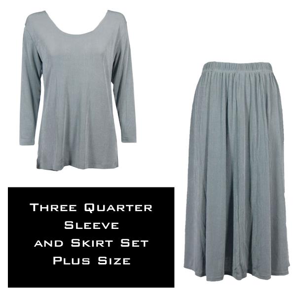 Wholesale 3430 - Slinky Skirt and 3/4 Sleeve Top Sets   SILVER - Plus Size (XL-2X)