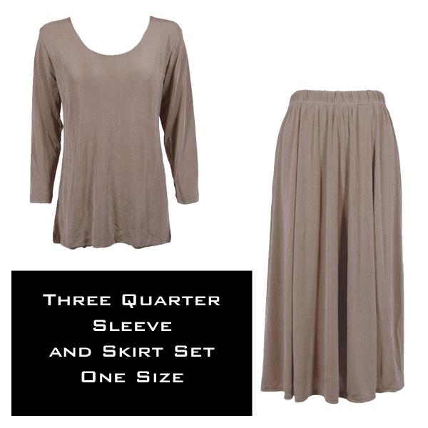 Wholesale 3430 - Slinky Skirt and 3/4 Sleeve Top Sets   TAUPE - One Size Fits All