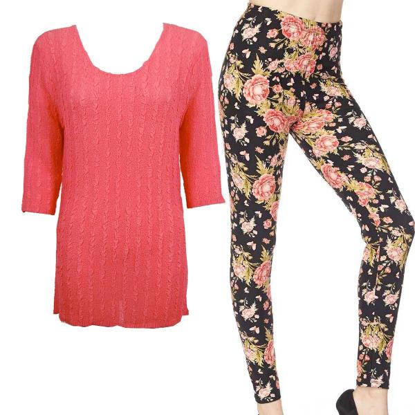 Wholesale 3460 Sets-Georgette Tunic with Leggings (GCST) CORAL Three Quarter Sleeve Georgette Tunic with Leggings - One Size  Fits (S-M)