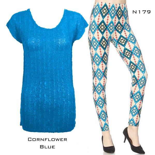 Wholesale 3460 Sets-Georgette Tunic with Leggings (GCST) CORNFLOWER BLUE Cap Sleeve Georgette Tunic with Leggings - One Size Fits (L-XL)