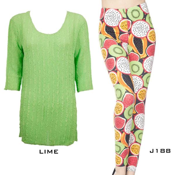 Wholesale 3460 Sets-Georgette Tunic with Leggings (GCST) LIME Three Quarter Sleeve Georgette Tunic with Leggings - One Size Fits (L-XL)