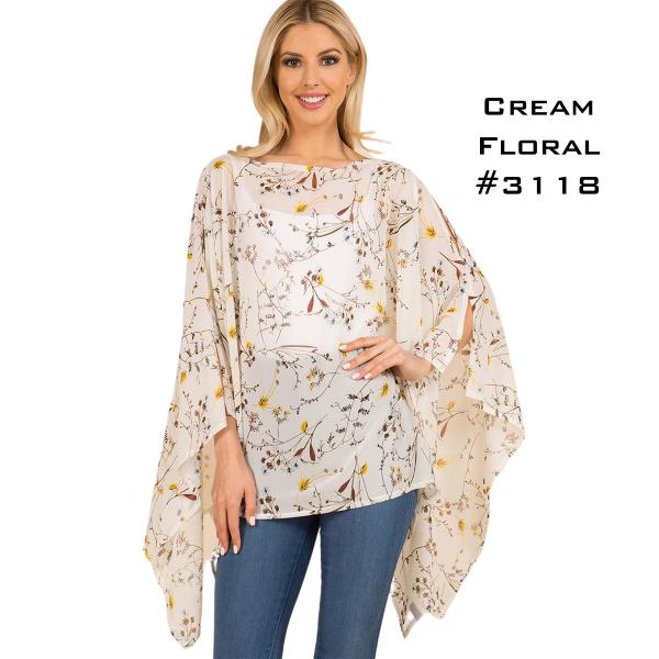 Wholesale Chiffon Keyhole Ponchos 3120/3116 3118 - Cream Floral**  - 