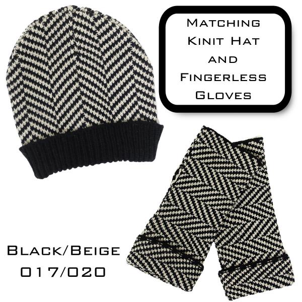 wholesale 3522 - Hat and Glove Set BLACK/BEIGE Hat and Glove Set - 