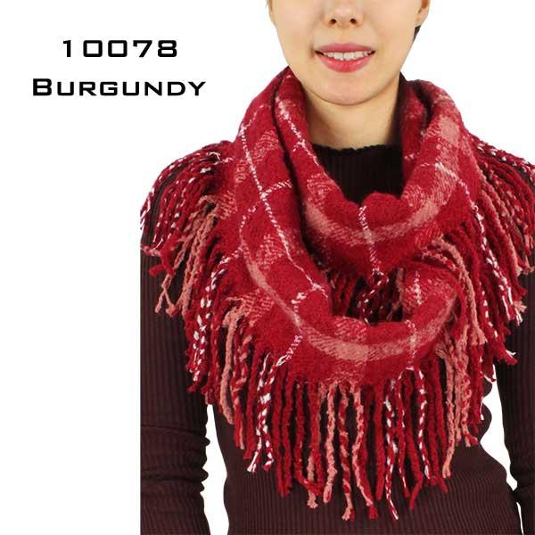 Wholesale Winter Infinities-3552/9810/10078/1296/4082/766 10078 BURGUNDY MULTI PLAID NUBBY Winter Knitted Infinity Scarf - One Size Fits All