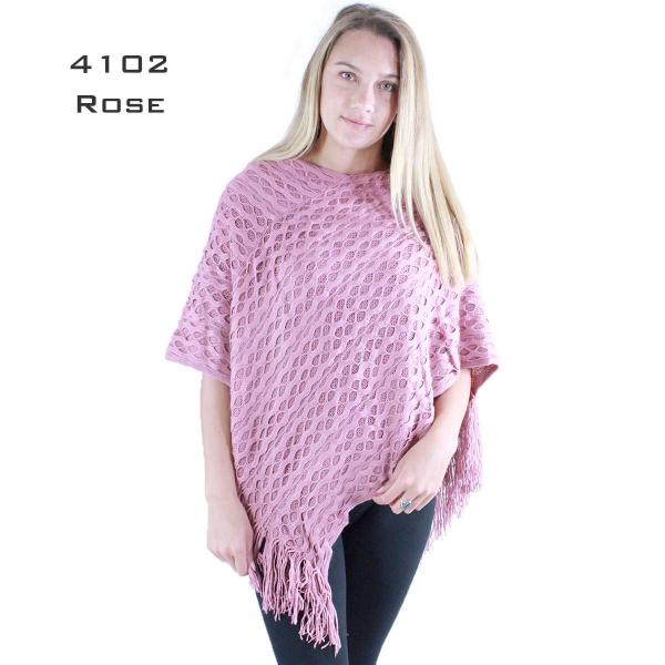 Wholesale 3527 - Assorted Autumn/Winter Ponchos  4102 ROSE Wave Overlap Knit Poncho - One Size Fits Most