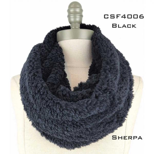 Wholesale Fall/Winter Infinity Scarves - Faux Fur 3529 CSF4006 BLACK Sherpa Fleece Infinity Scarf - 6