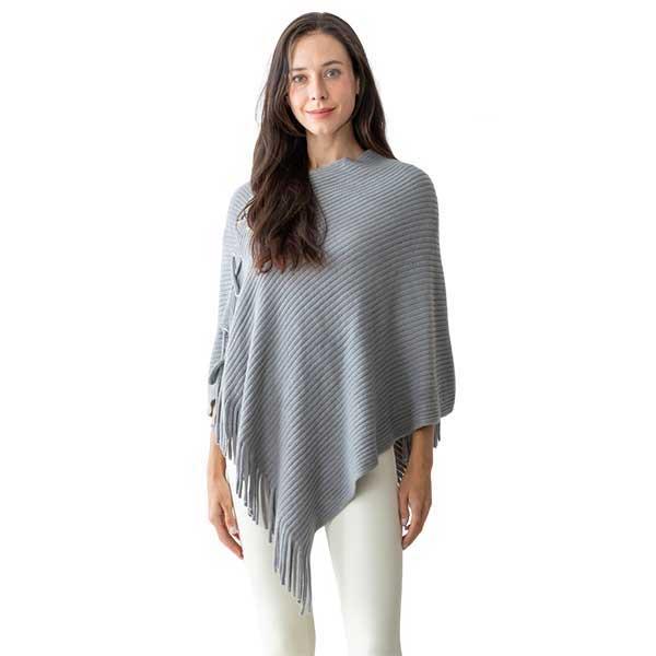 5004 - Knit Poncho w/Tie Embellishment - Grey 5004 - Knit Poncho w/Tie Embellishment Grey -