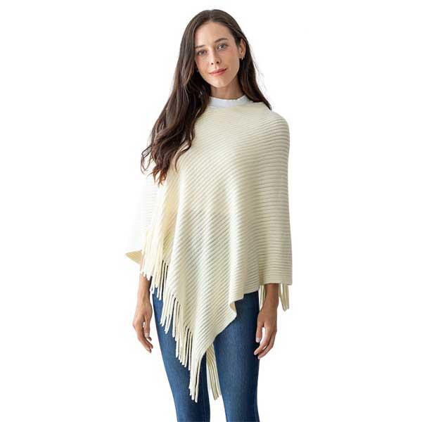 5004 - Knit Poncho w/Tie Embellishment - Ivory 5004 - Knit Poncho w/Tie Embellishment Ivory -
