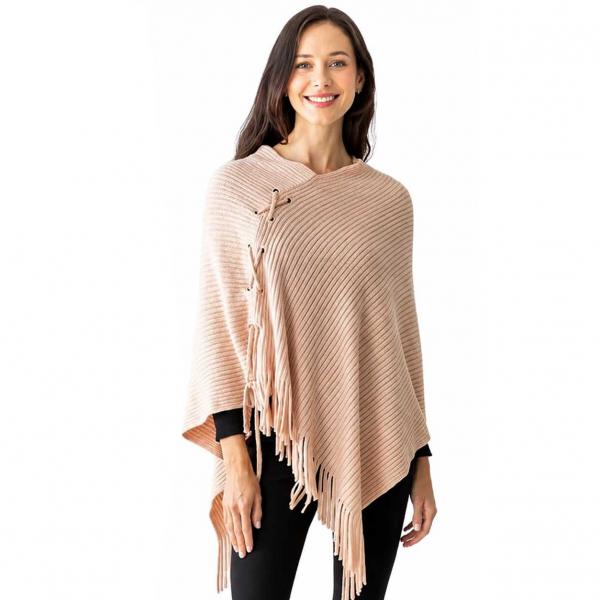 5004 - Knit Poncho w/Tie Embellishment - Pink 5004 - Knit Poncho w/Tie Embellishment Pink -