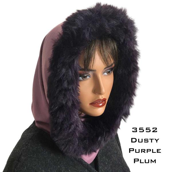 Wholesale 3552 - Fur Trimmed Infinity Hood  Dusty Purple<br> Plum Fur Trimmed Infinity Hood - 