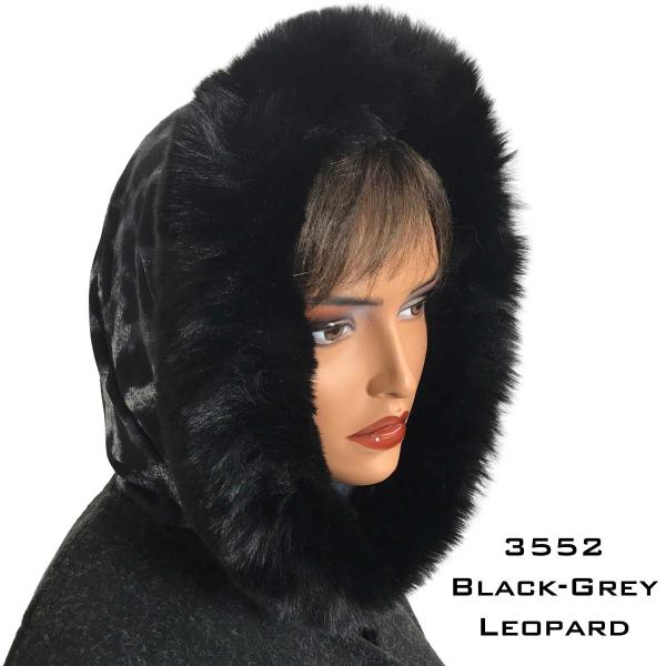 Wholesale 3552 - Fur Trimmed Infinity Hood  Leopard Black/Grey<br>
Black Fur Trimmed Infinity Hood - 