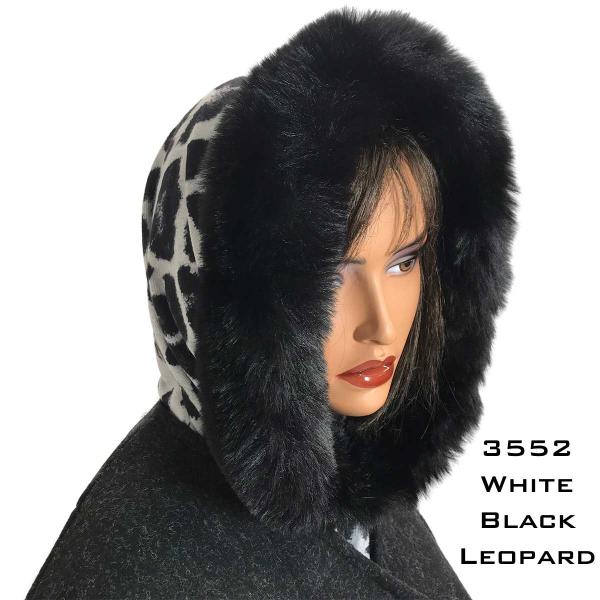 Wholesale 3552 - Fur Trimmed Infinity Hood  Leaopard White/Black<br> Black Fur Trimmed Infinity Hood - 