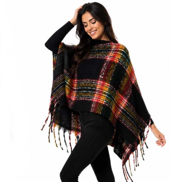 3125 - Nubby Plaid Poncho - Black-Multi One Size Fits All 3125 - Nubby Plaid Poncho Black-Multi - One Size Fits All