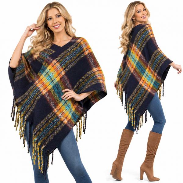 3125 - Nubby Plaid Poncho - Navy-Multi One Size Fits All 3125 - Nubby Plaid Poncho Navy-Multi - One Size Fits All