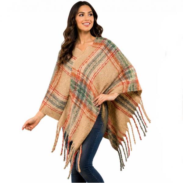 3125 - Nubby Plaid Poncho - Beige-Multi One Size Fits All 3125 - Nubby Plaid Poncho Beige-Multi - One Size Fits All