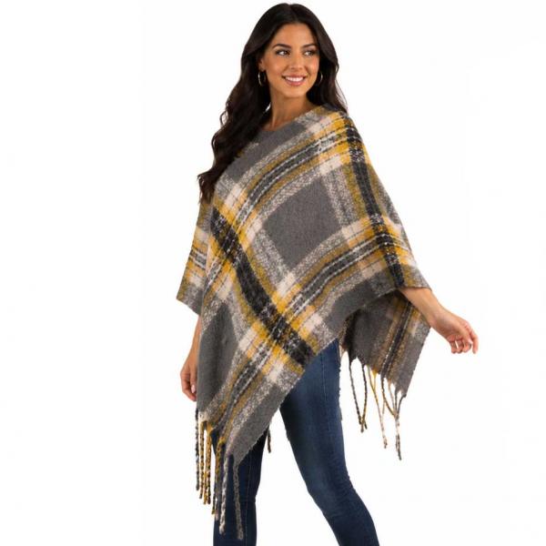 3125 - Nubby Plaid Poncho - Grey-Multi (MB) One Size Fits All 3125 - Nubby Plaid Poncho Grey-Multi (MB) - One Size Fits All