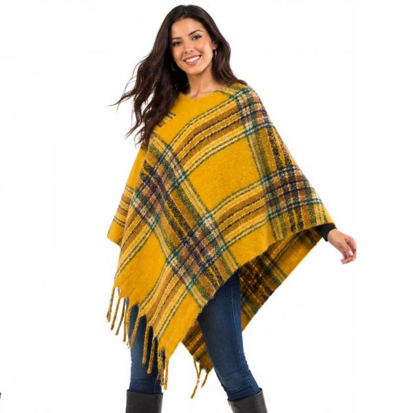3125 - Nubby Plaid Poncho - Mustard-Multi One Size Fits All 3125 - Nubby Plaid Poncho Mustard-Multi - One Size Fits All