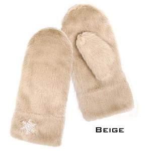 Plush Mittens - 187/222/219/260  187 - Beige Snowflake - One Size Fits All