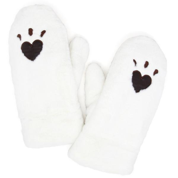 Wholesale Plush Mittens - 187/222/219/260  222 - Off White Heart Paw - One Size Fits Most