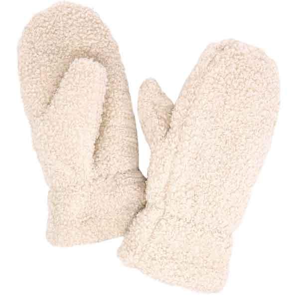 Wholesale Plush Mittens - 187/222/219/260  219 - Ivory Boucle Teddy Bear - One Size Fits Most