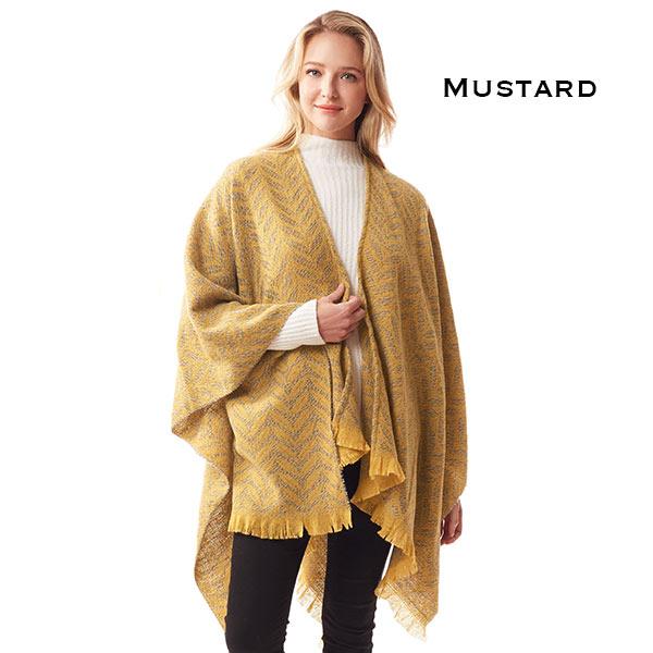 Wholesale 1233 - Leaf Pattern Cashmere Feel Ruana*** 1233 - Mustard<br>
Leaf Pattern Ruana** MB - 