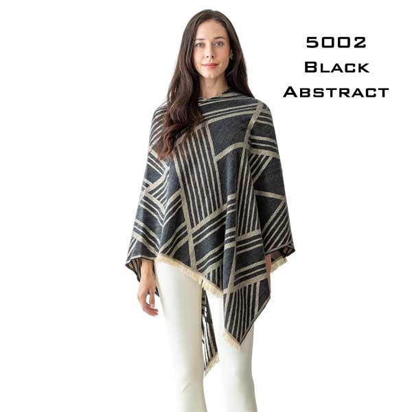 Wholesale 5002 - Geometric Pattern Cashmere Feel Poncho 5002 <br>Black Abstract (Out Of Stock) - 