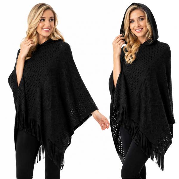 5006 - Knitted Poncho with Hood - Black 5006 - Knitted Poncho with Hood Black -