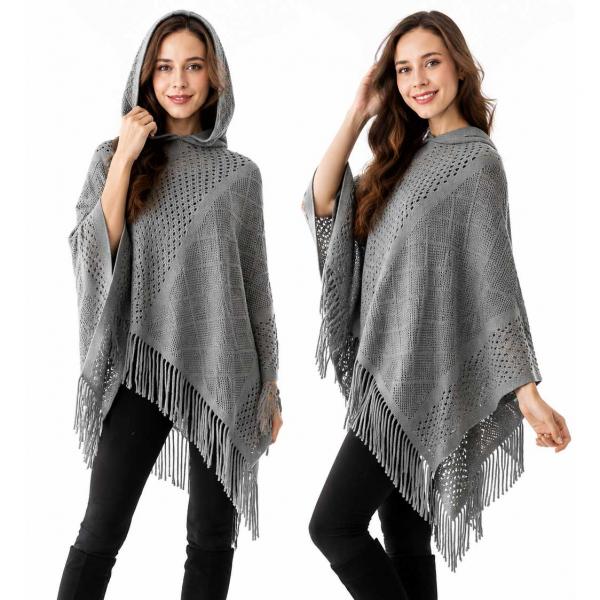 5006 - Knitted Poncho with Hood - Grey 5006 - Knitted Poncho with Hood Grey -