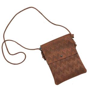 3674 - Vegan Leather Bags 2005 - Brown<br>
Laser Cut Studded Crossbody Bag - 