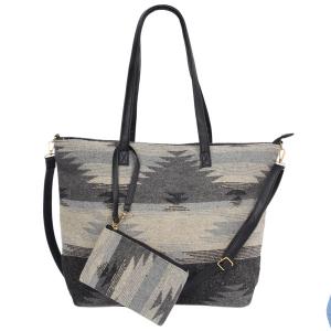 3720 - Western Tote Bag/Pouch 2 pc Sets 10326 - Black Grey Multi 2pc Set <br>
Western Tote Bag/Pouch Set - 18.5