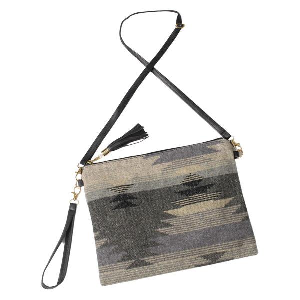 wholesale 3721 - Western Design Bags and  Coin Purses 10364 - Black Grey Multi<br>
Crossbody Clutch Bag - 10.5
