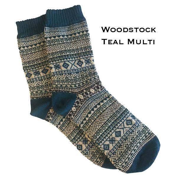 Wholesale 3748 - Crew Socks Woodstock Teal Multi - Woman's 6-10