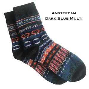 3748 - Crew Socks 3748 - Amsterdam Dark Blue Multi<br>
Fits Women's Size 6-10<br> 18% wool, 45% cotton, 37% polyester MB - Woman's 6-10