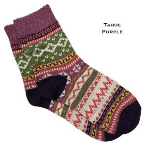 3748 - Crew Socks Tahoe Purple Multi<br>
Fits Women's Size 6-10<br> 18% wool, 45% cotton, 37% polyester - Woman's 6-10