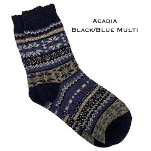 3748 - Crew Socks Acadia - Black/Blue Multi - Woman's 6-10