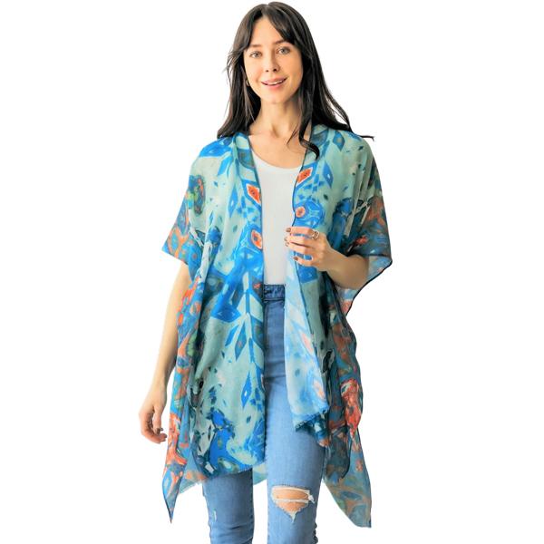 Wholesale 3783 Assorted Lightweight Kimonos 5092 - Turquoise Multi<br>
Abstract Floral Print Kimono - 