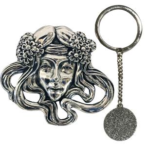3759 - Ultra Magnetic Brooch and Key Minders 006 - Flowers in Her Hair<br>
Antique Silver Key Minder - 