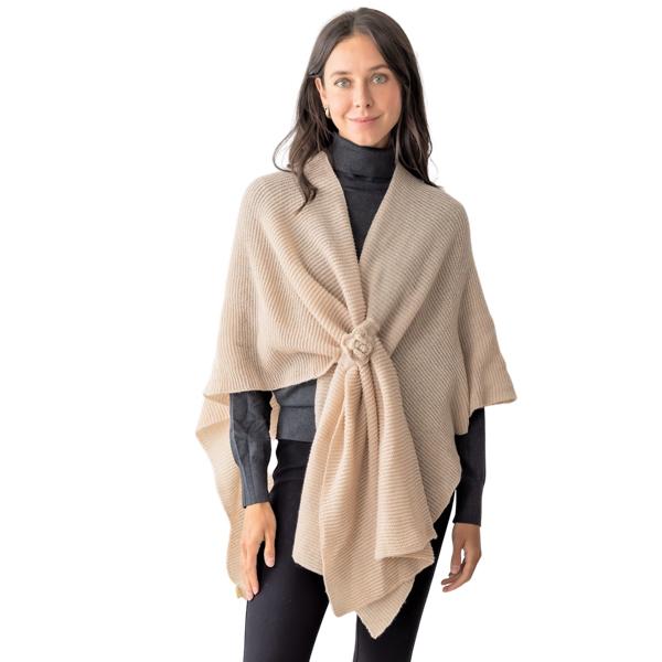 wholesale Autumn Capes - 3818/10035/3352/3759/5114/5117/5121 5117 - Beige<br>
Ribbed Pull Through Ruana - One Size Fits Most