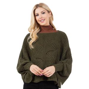 4271 - Sweater Poncho w/ Sleeves Olive - One Size Fits Most