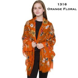Luxury Scarf Wraps - 1316/1400/1401/1403/3570 Orange Floral - 36