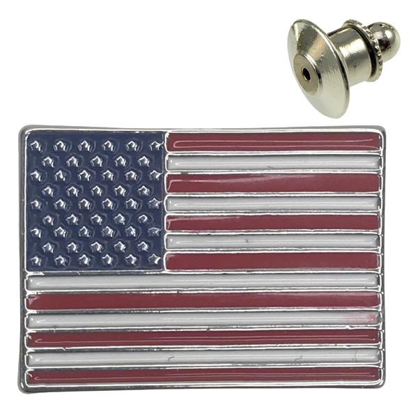 wholesale 3836 - Lapel Pins  04 - Rectangle American Flag Pin<br>  
Silver Accent - 
