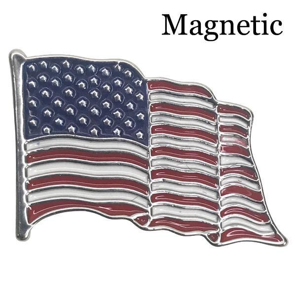 wholesale 3836 - Lapel Pins  M02 - Waving American Flag Magnetic Brooch <br>
Silver Accent - 