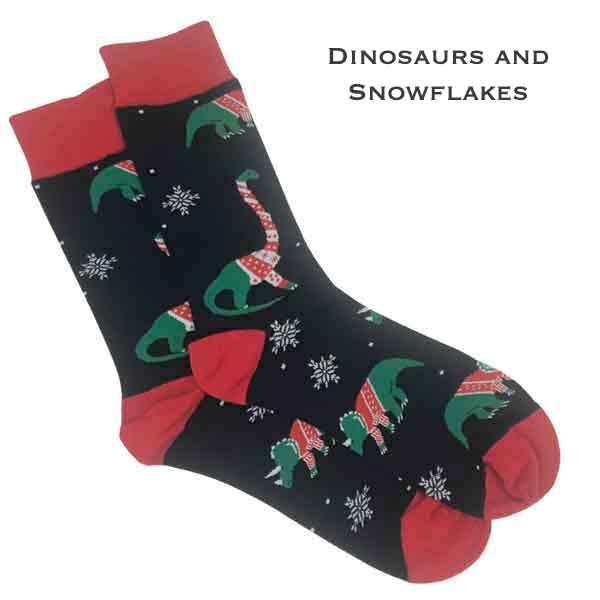 984 - Christmas Print Crew Socks - Dinosaurs and Snowflakes Woman's 6-10 984 - Christmas Print Crew Socks Dinosaurs and Snowflakes - Woman's 6-10