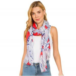 3861 - Assorted Cotton Feel Summer Scarves 4114-RD<br> 
Red/Blue Floral Line Drawing Scarf - 33