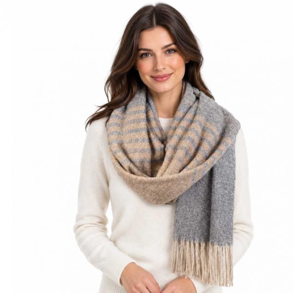 4371 - Color Block and Striped Winter Scarves - Grey Mix 4371 - Color Block and Striped Winter Scarves Grey Mix -